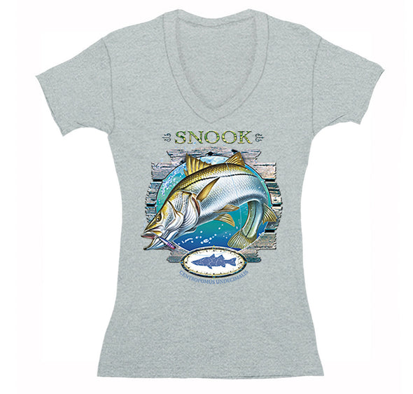 Free Shipping Womens Snook Saltwater Fish Fishing Fisherman Sergeant Robalo Lure Ocean Reel Vacation Florida Gift V-Neck T-Shirt
