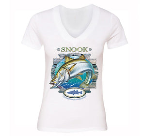 Free Shipping Womens Snook Saltwater Fish Fishing Fisherman Sergeant Robalo Lure Ocean Reel Vacation Florida Gift V-Neck T-Shirt