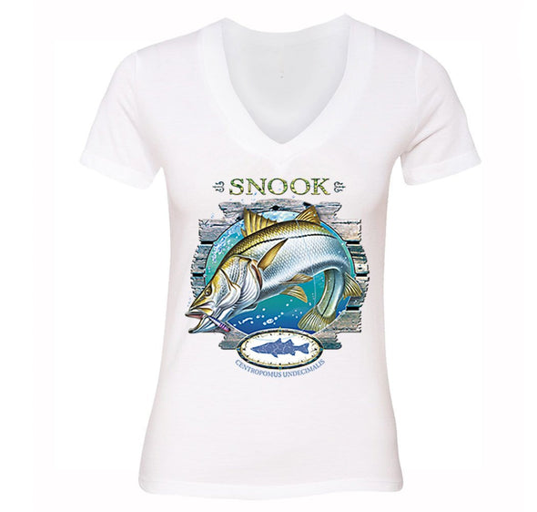 Free Shipping Womens Snook Saltwater Fish Fishing Fisherman Sergeant Robalo Lure Ocean Reel Vacation Florida Gift V-Neck T-Shirt