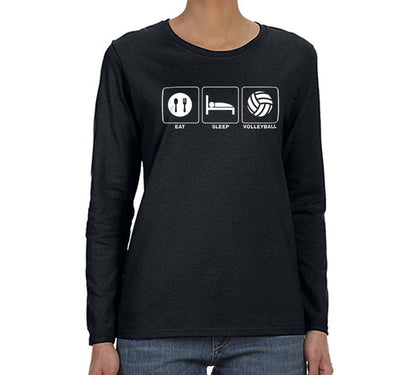 Free Shipping Womens Eat Sleep Volleyball Sports Fan Player Lover Beach Goal Coach Team Gift Mom Wife Girlfriend Long Sleeve T-Shirt