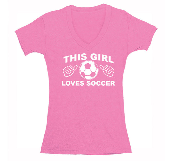 Free Shipping Womens This Girl Loves Soccer Sports Fan Player Lover Goal Coach Team Gift Mom Wife GIrlfriend Father's Day V-Neck T-Shirt