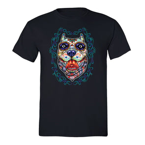 Free Shipping Mens Pit Bull Day of the Dead Sugar Skull Dia de Los Muertos Dog Lover Halloween Party Animal Holiday Bandana T-Shirt Black