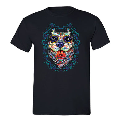 Free Shipping Mens Pit Bull Day of the Dead Sugar Skull Dia de Los Muertos Dog Lover Halloween Party Animal Holiday Bandana T-Shirt Black