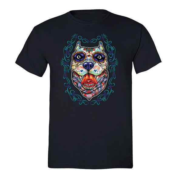 Free Shipping Mens Pit Bull Day of the Dead Sugar Skull Dia de Los Muertos Dog Lover Halloween Party Animal Holiday Bandana T-Shirt Black
