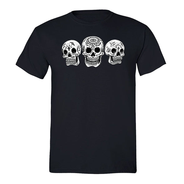 Free Shipping Mens 3 White Skulls Sugar Skull Day of the Dead Dia De Los Muertos Mexican Heritage Halloween Gothic T-Shirt Black