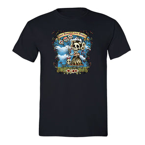 Free Shipping Mens Amor Immortal Sugar Skull Day of the Dead Dia de los Muertos Mexican Heritage Flowers Love Halloween T-Shirt Black
