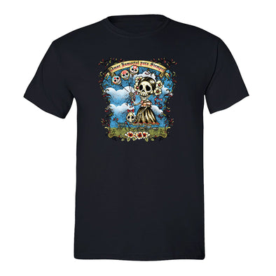 Free Shipping Mens Amor Immortal Sugar Skull Day of the Dead Dia de los Muertos Mexican Heritage Flowers Love Halloween T-Shirt Black
