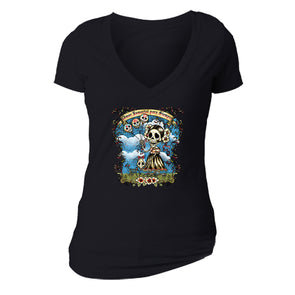 Free Shipping Womens Amor Immortal Sugar Skull Day of the Dead Dia de los Muertos Mexican Heritage Flowers Love Halloween V-Neck Black