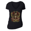 Free Shipping Womens Skeleton Woman Flower Fruit Sugar Skull Day of the Dead Dia de los Muertos Mexican Heritage Rose Love  V-Neck Black