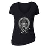 Free Shipping Womens Skull Indian Headress Sugar Skull Day of the Dead Dia de los Muertos Mexican Heritage Halloween Gothic V-Neck Black