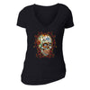 Free Shipping Womens Pinstripes Sugar Skull Day of the Dead Dia de los Muertos Mexican Heritage Rose Love Diamond Halloween V-Neck Black