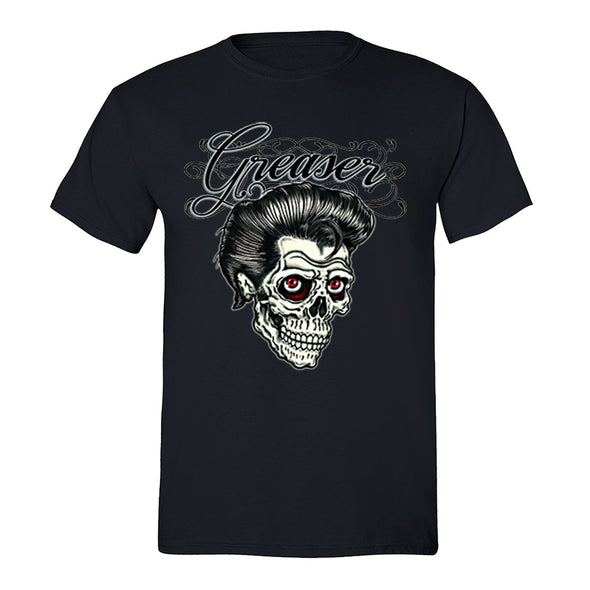Free Shipping Mens Greaser Skull Skeleton Sugar Skull Day of the Dead Dia De Los Muertos  Mexican Revolution Heritage Hair T-Shirt Black