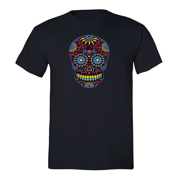 Free Shipping Mens Black Sugar Skull Neon Sugar Skull Day of the Dead Dia de los Muertos Mexican Heritage Heart Halloween T-Shirt Black