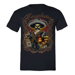 Free Shipping Mens Revolution Tequila Mariachi Sugar Skull Day of the Dead Dia De Los Muertos Mexican Heritage Emiliano T-Shirt Black