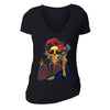 Free Shipping Womens Woman Skeleton Smoking Butterfly Sugar Skull Day of the Dead Dia de los Muertos Mexican Heritage V-Neck T-Shirt  Black