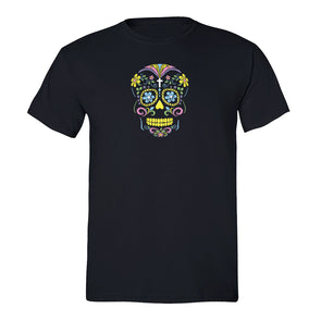 Free Shipping Mens Yellow Sugar Skull Neon Sugar Skull Day of the Dead Dia de los Muertos Mexican Heritage Heart Halloween T-Shirt Black