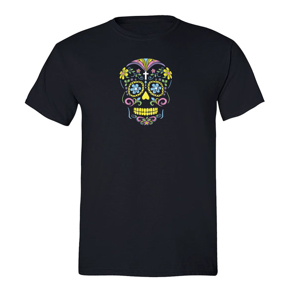 Free Shipping Mens Yellow Sugar Skull Neon Sugar Skull Day of the Dead Dia de los Muertos Mexican Heritage Heart Halloween T-Shirt Black