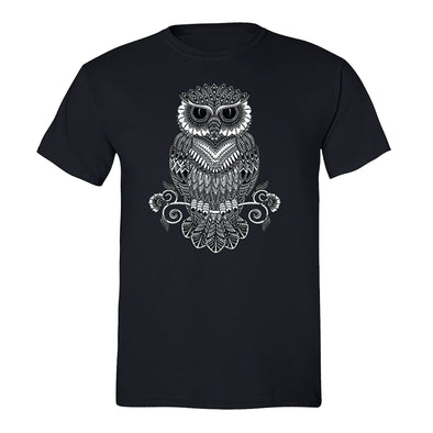 Free Shipping Mens Line Art Owl Day of the Dead Sugar Skull Dia de Los Muertos Animal Lover Halloween Mexican Heritage T-Shirt Black