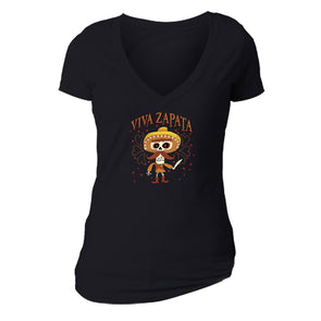Free Shipping Womens Via Zapata Kids Mustache Sugar Skull Day of the Dead Dia De Los Muertos Mexican Heritage Child V-Neck T-Shirt  Black