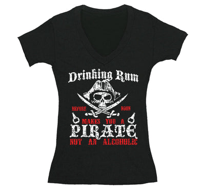 Free Shipping Womens Drinking Rum Makes You a Pirate Funny Skull Crossbones Jolly Roger  Swords Treasure Ship Gift V-Neck T-Shirt