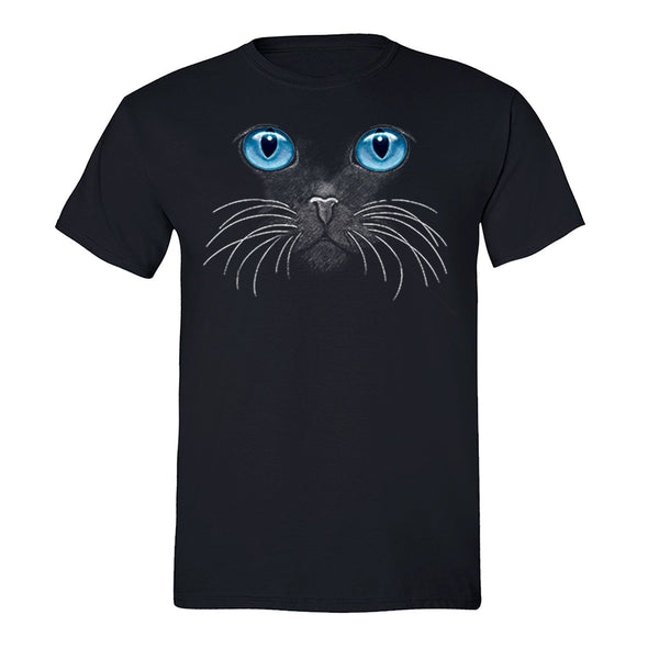 Free Shipping Mens Blue Eyes Pussy Cat Lover Whiskers Animal Kitty Crewneck T-Shirt Black
