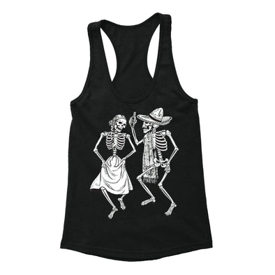 Free Shipping Womens 2 Dancing Skeletons Sugar Skull Day of the Dead Dia de los Muertos Mexican Heritage Halloween Racerback Tanktop Black