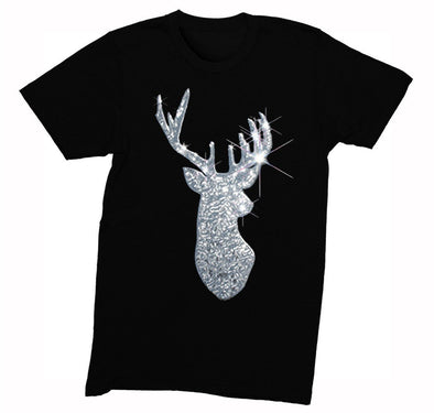 Free Shipping Mens Silver Reindeer Sequins Christmas Santa Winter Sparkle Holiday Sleigh Ho Ho Gift Party Crewneck T-shirt T-shirt Black