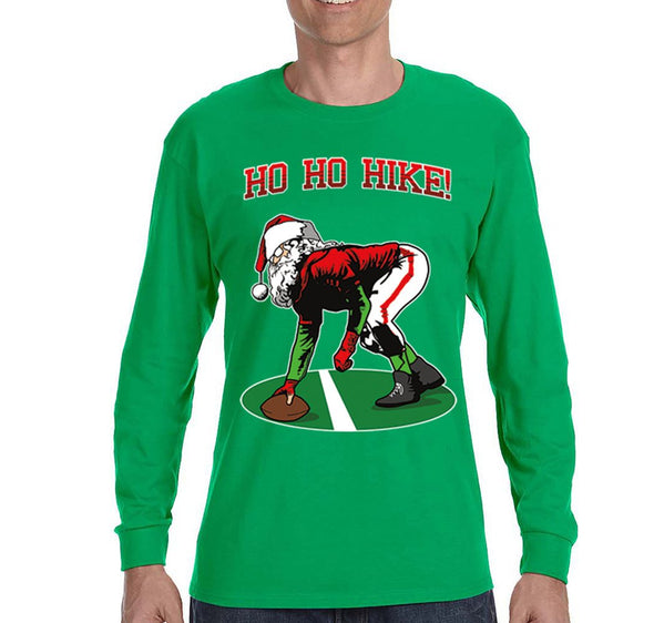 Free Shipping Mens Ho Ho Ho Hike Football Season Sports Christmas Sweater Gift Party Santa Winter Long Sleeve Crewneck T-Shirt