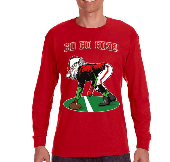 Free Shipping Mens Ho Ho Ho Hike Football Season Sports Christmas Sweater Gift Party Santa Winter Long Sleeve Crewneck T-Shirt