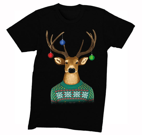 Free Shipping Mens Reindeer Wearing  Sweater Ornaments Ugly Christmas Sweater Winter Santa Holiday Snowman Gift Crewneck T-Shirt