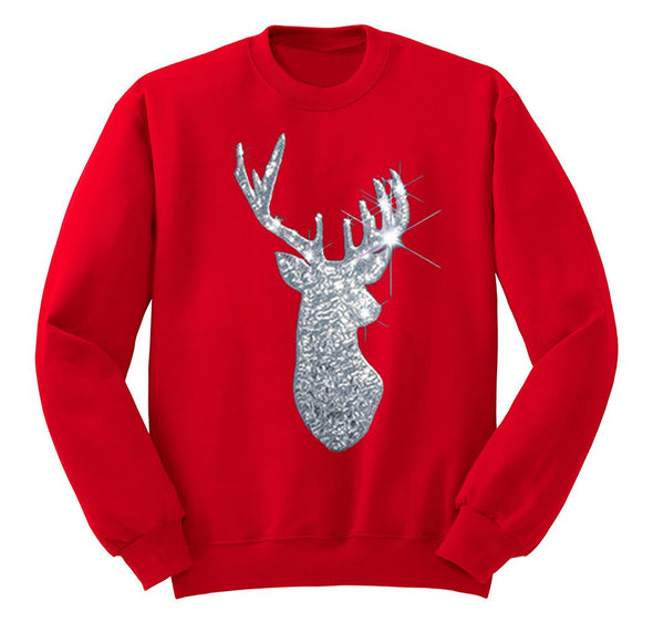 Free Shipping Silver Reindeer Sequins Christmas Sweater Santa Winter Holiday Gift Snowflake Tree Snowman Men Women Crewneck Sweatshirt