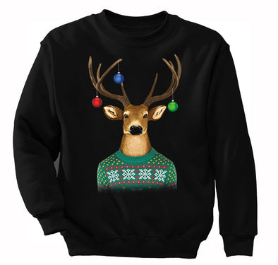 Free Shipping Reindeer Wearing  Sweater Ornaments Ugly Christmas Sweater Winter Santa Holiday Snowman Gift Men Womens Crewneck Sweatshirt