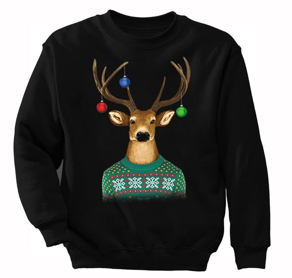 Free Shipping Reindeer Wearing  Sweater Ornaments Ugly Christmas Sweater Winter Santa Holiday Snowman Gift Men Womens Crewneck Sweatshirt