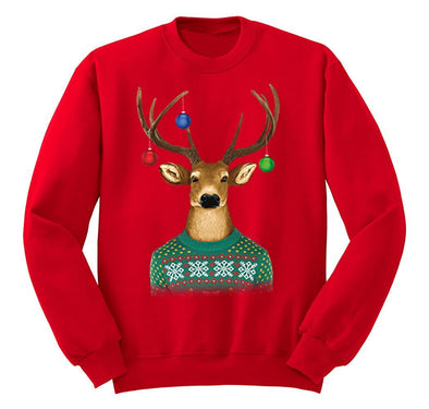 Free Shipping Reindeer Wearing  Sweater Ornaments Ugly Christmas Sweater Winter Santa Holiday Snowman Gift Men Womens Crewneck Sweatshirt