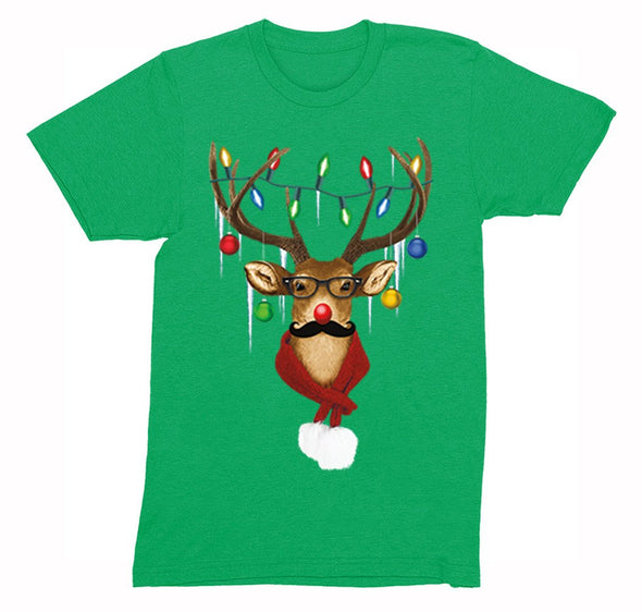 Free Shipping Mens Reindeer Wearing Sweater Moustache Lights Ugly Christmas Sweater Winter Holiday Santa Gift Crew Neck T-Shirt