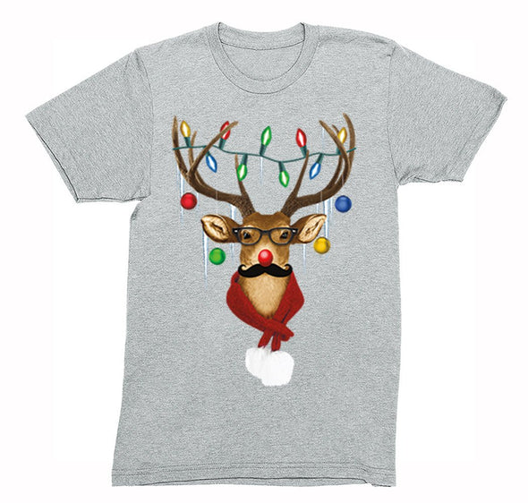 Free Shipping Mens Reindeer Wearing Sweater Moustache Lights Ugly Christmas Sweater Winter Holiday Santa Gift Crew Neck T-Shirt