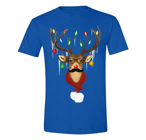 Free Shipping Mens Reindeer Wearing Sweater Moustache Lights Ugly Christmas Sweater Winter Holiday Santa Gift Crew Neck T-Shirt