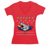 Free Shipping Womens Taco Shark Ugly Christmas Sweater Great White Nautical Holiday Fishing Diving Boat Winter Funny Gift V-Neck T-Shirt