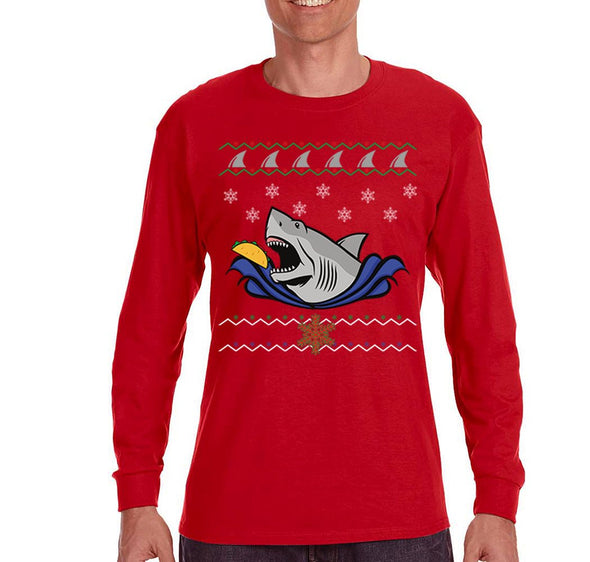 Free Shipping Mens Taco Shark Ugly Christmas Sweater Great White Nautical Holiday Fishing Diving Boat Winter Funny Gift Long Sleeve T-Shirt