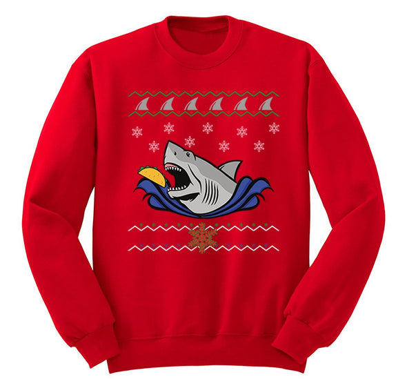 Free Shipping Taco Shark Ugly Christmas Sweater Great White Nautical Holiday Fishing Diving Boat Funny Gift Men Women Crewneck Sweatshirt