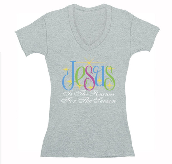Free Shipping Womens Jesus is the Reason For the Season Religious Christian Catholic Church Winter Holiday Christmas Sweater V-Neck T-Shirt