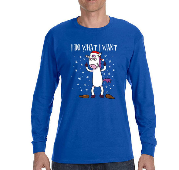 Free Shipping Mens I Do What I Want Unicorn Christmas Sweater Gift Party Santa Funny Holiday Winter Snowman Snowflake Long Sleeve T-Shirt