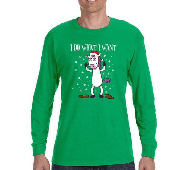 Free Shipping Mens I Do What I Want Unicorn Christmas Sweater Gift Party Santa Funny Holiday Winter Snowman Snowflake Long Sleeve T-Shirt