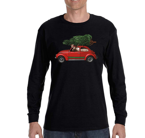 Free Shipping Mens Moose Driving Bug Tree Ugly Christmas Sweater Funny Holiday Party Winter Santa Snowman Gift Elk Long Sleeve T-Shirt