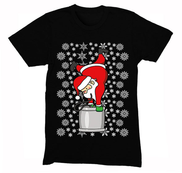 Free Shipping Mens Santa Keg Stand Beer Frat College Funny Fraternity Party Ugly Christmas Sweater Holiday Winter Drinking Crewneck T-Shirt