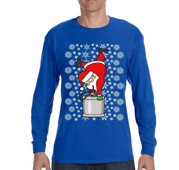 Free Shipping Mens Santa Keg Stand Beer Frat College Funny Fraternity Party Ugly Christmas Sweater Gift Winter Drinking Long Sleeve T-Shirt