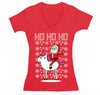 Free Shipping Womens Santa Riding a Unicorn Ho Ho Ho Ugly Christmas Sweater Pony Snowflake Winter Funny Snowman Gift Holiday V-Neck T-Shirt