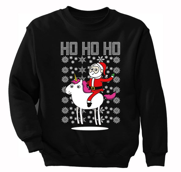 Free Shipping Santa Riding Unicorn Ho Ho Ho Ugly Christmas Sweater Pony Snowflake Winter Funny Animal Gift Holiday Men Women Crew Sweatshirt