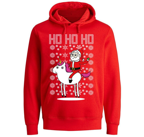 Free Shipping Santa Riding Unicorn Ho Ho Ho Ugly Christmas Sweater Pony Snowflake Winter Funny Party Animal Gift Holiday Men Women Hoodie