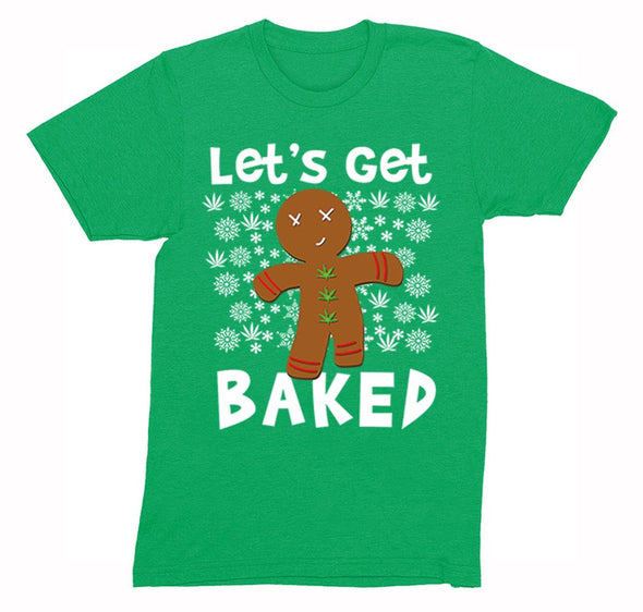 Free Shipping Mens Let's Get Baked Gingerbread Man Cookie 420 Ugly Christmas Sweater Santa Winter Funny Holiday Snow Gift Crewneck T-Shirt